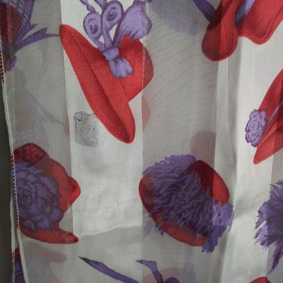 WOMAN'S SCARF - SHEER AND SOLID STRIPES - Red Hats - Purple Ribbons - Picture 3 of 3